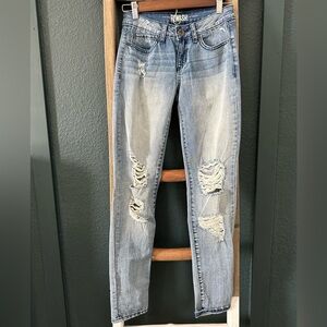 Rewash vintage reunion Light Blue Distressed Skinny Jeans mid rise Size 1/25